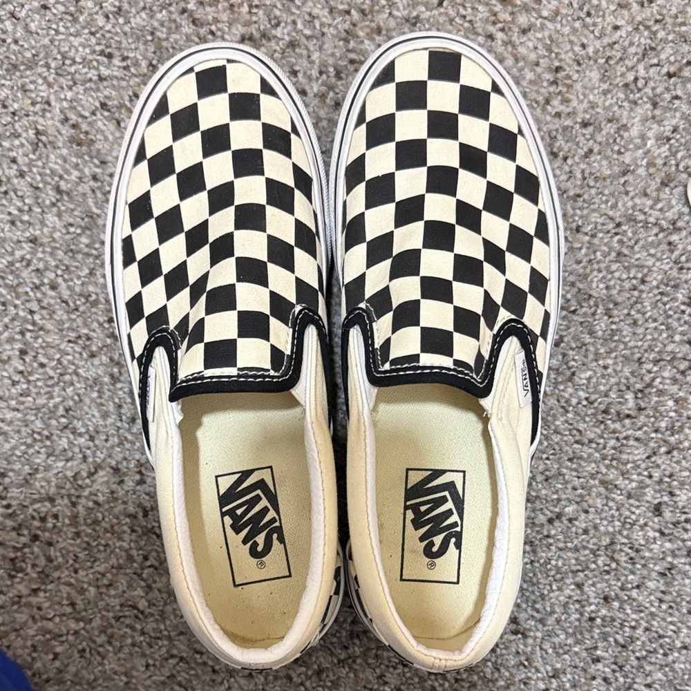 Vans women’s Checkerboard Slip-On Shoes - Black and White